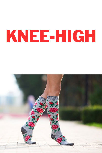 Knee-high roses Siberian wool socks